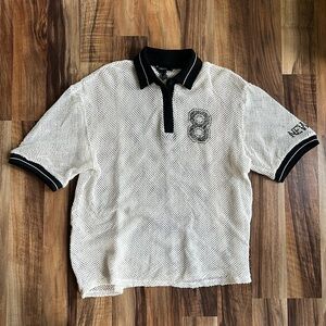 Forever21 White Mesh Polo Shirt with Black Accents